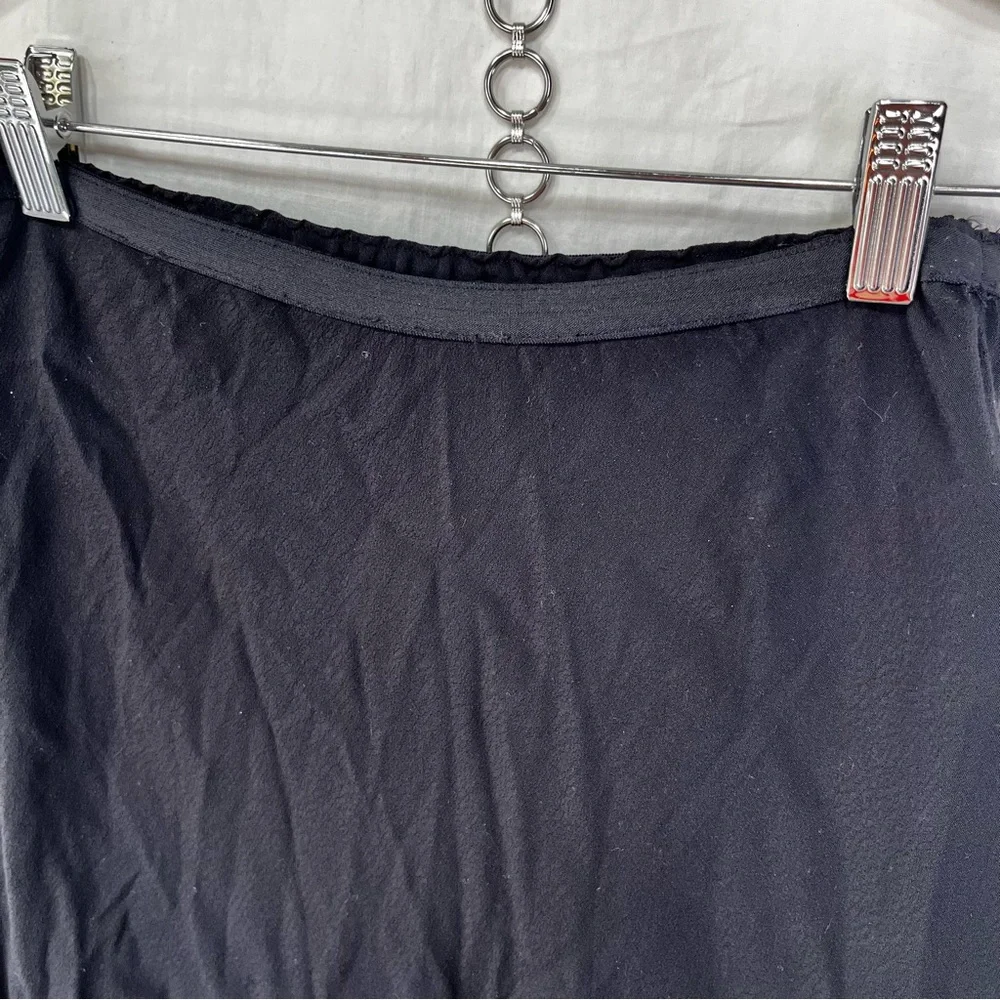 Vintage Black Slip Rayon Crepe Pink Wheels Simple Pull On Midi Slip Skirt Small